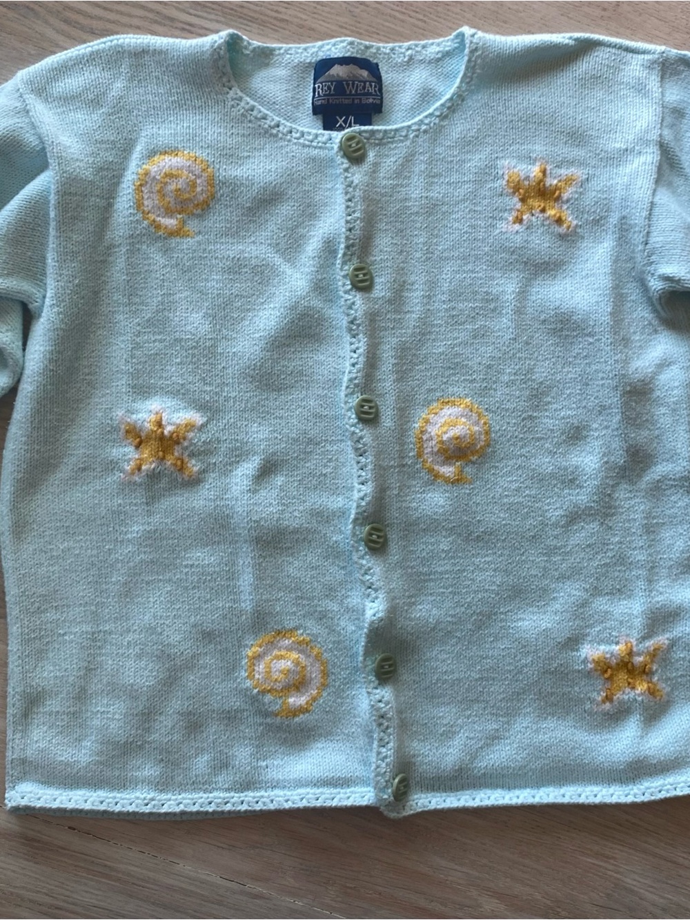 REY WEAR Light Blue Embroidered Button-Front Cardigan